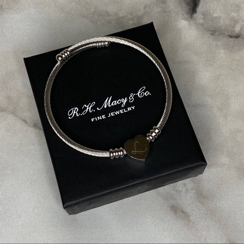 NIB Macy's L Engraved Heart Bracelet